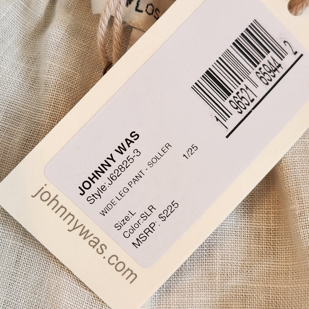 Johnny Was Pants L Ivory 100% Linen Soller Wide Leg Embroidered Boho New $225 - Picture 13 of 16